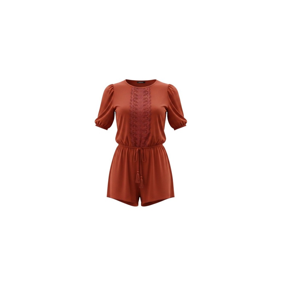 rue21 Crochet Lace Romper Womens Medium Rust Orange Tassel Drawstring Boho